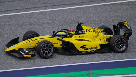 Leonardo Fornaroli driving his Invicta Formula 2 car in Austria in 2025